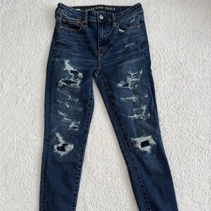 American Eagle Outfitters Dark Blue Distressed Skinny Jeans